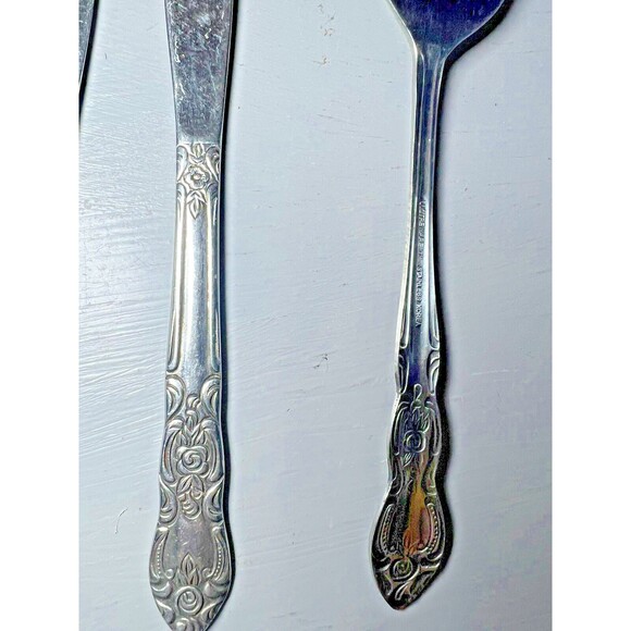 Lustreware Stainless Steel Flatware Vintage Rose Pattern Lg Fork 2 Butter Cutter - Picture 8 of 15